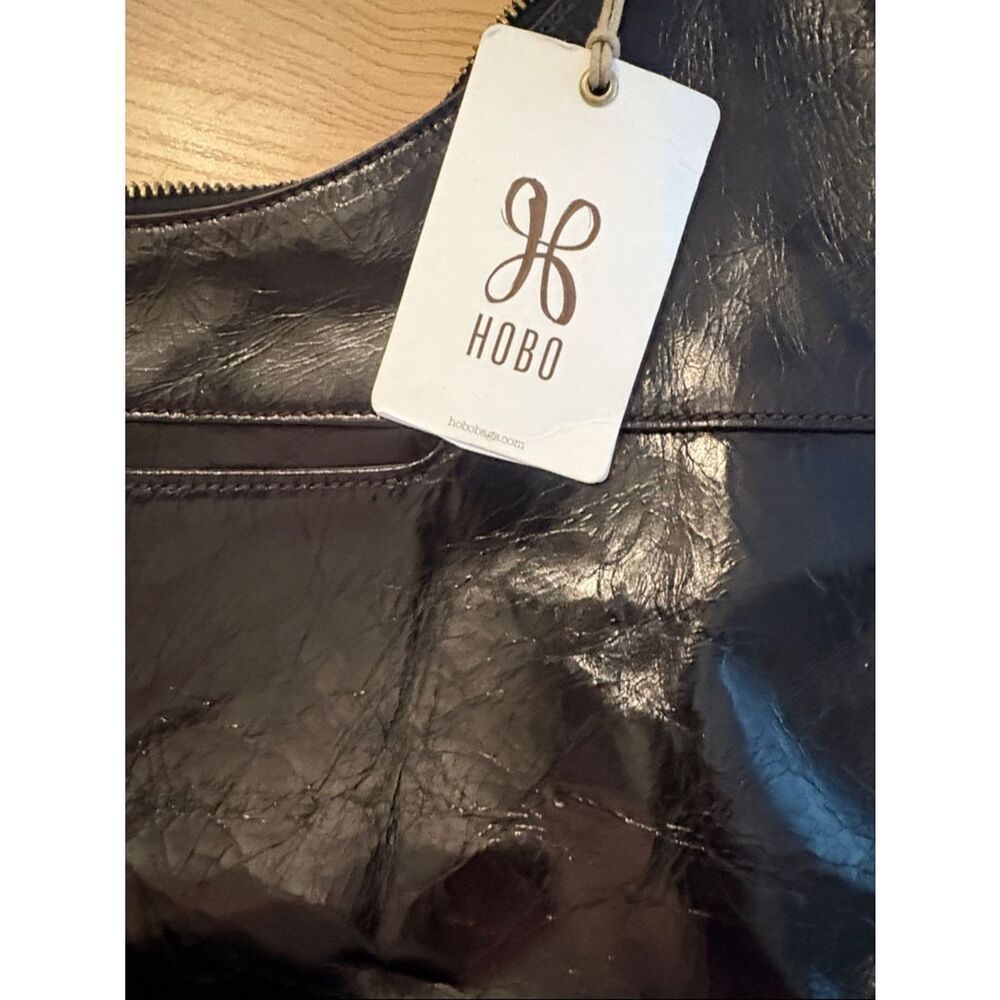 HOBO International black leather shoulder bag with brass hardware NWT $288 - Picture 4 of 4